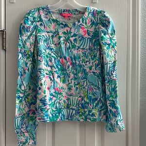 Lilly Pulitzer Jansen Long Sleeve Sweatshirt Blue Ibiza Tropical Women’s XS NWOT